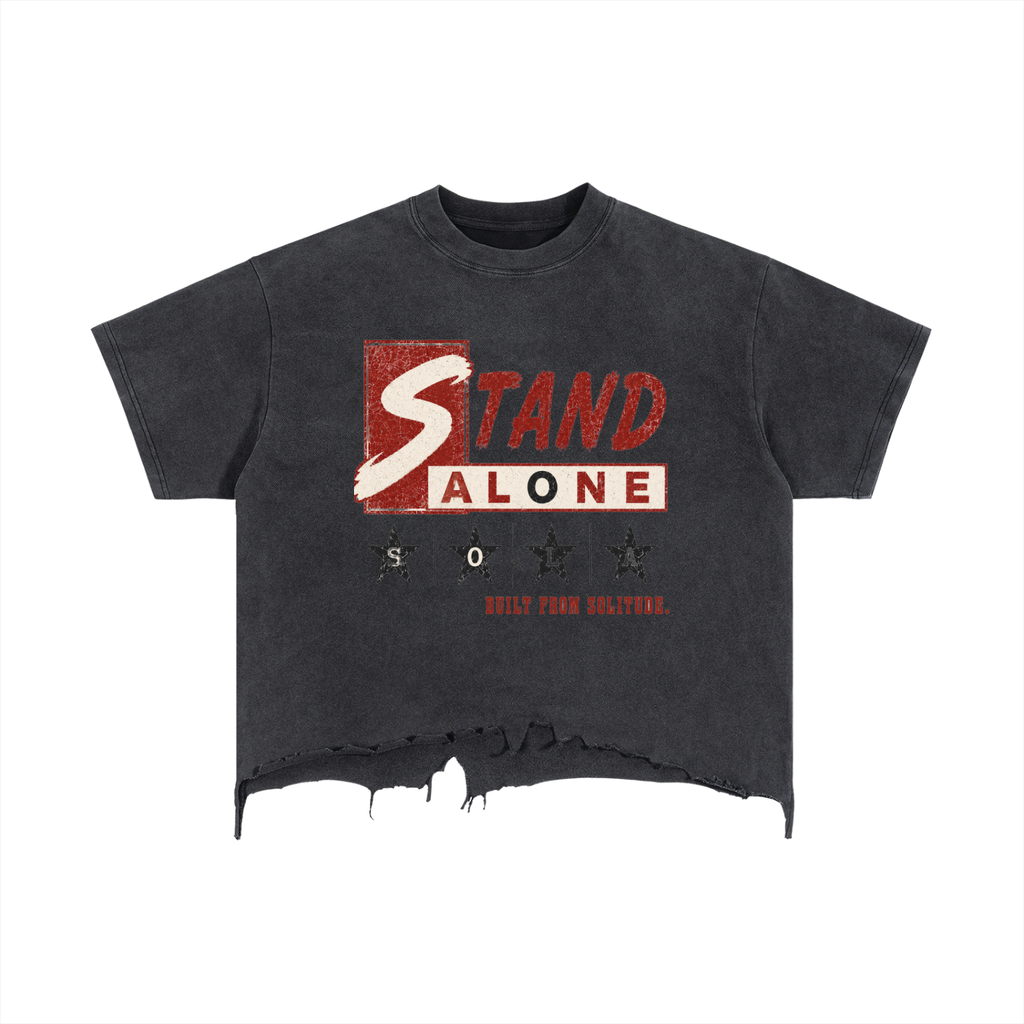 “Stand Alone” Boxy Wash Distressed T-Shirt
